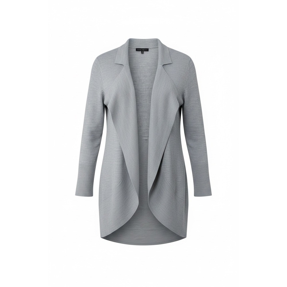 Napa Valley Cardigan Sweater Women 1X Gray Draped Waterfall Open Front Longline